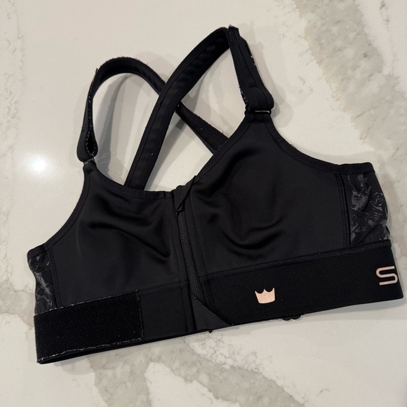 Shefit Flex FrontZip SportsBra Womens Small Black/Silver Marble Print Adjustable - Picture 2 of 7